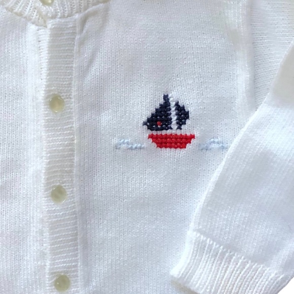 Sophie Dess Paris White Cardigan Sweater with Sailboat 6M - Picture 2 of 4